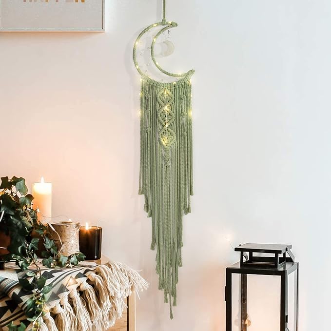 Makramee Traumfänger Mond & Stern Grün | Boho Deko