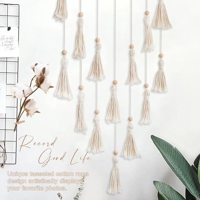 Makramee Fotohalter mit LED-Licht | Boho Wanddeko