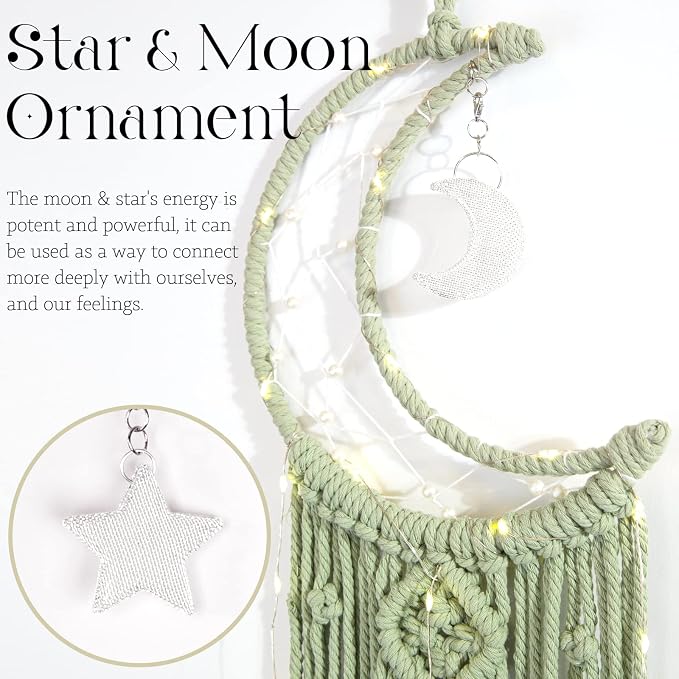 Makramee Traumfänger Mond & Stern Grün | Boho Deko
