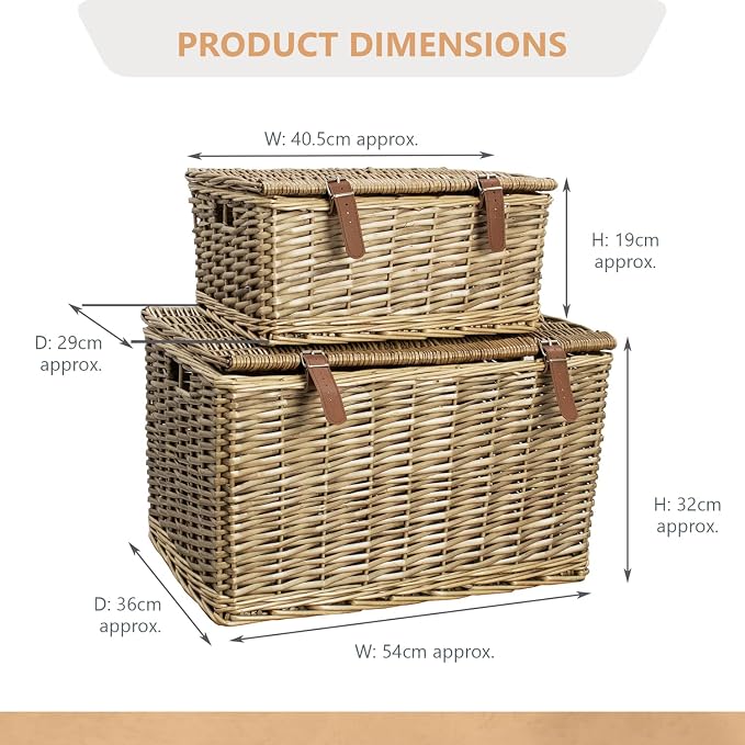 2er-Set Rattan Aufbewahrungskörbe mit Deckel | Natur