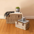 2er-Set Rattan Aufbewahrungskörbe mit Deckel | Natur