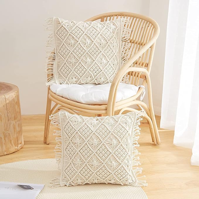Makramee Kissenhülle 40 × 40 cm Cremeweiß | Boho