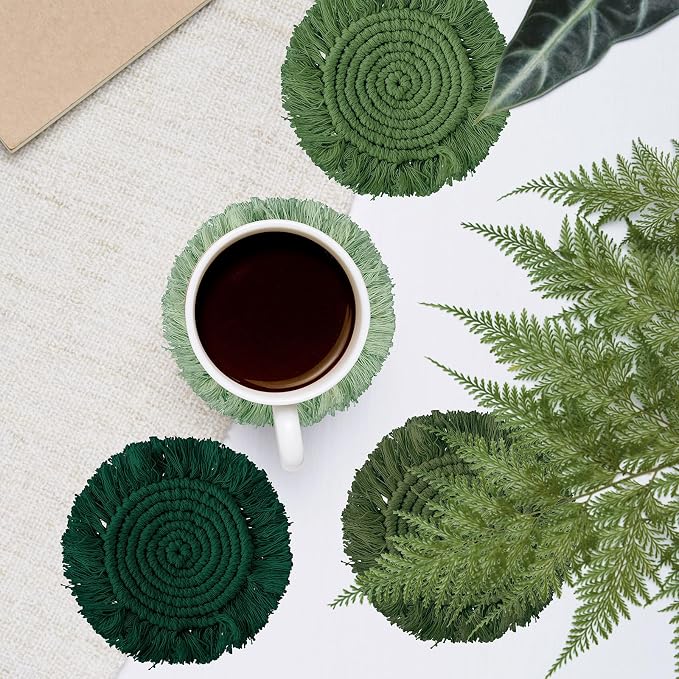 Makramee Untersetzer 4er-Set Grün | Boho Tischdeko