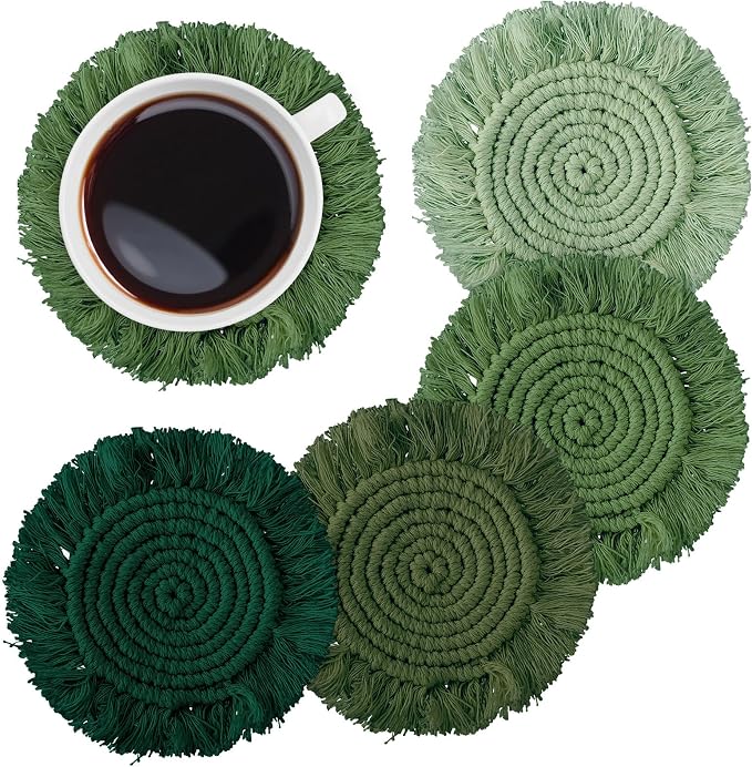 Makramee Untersetzer 4er-Set Grün | Boho Tischdeko