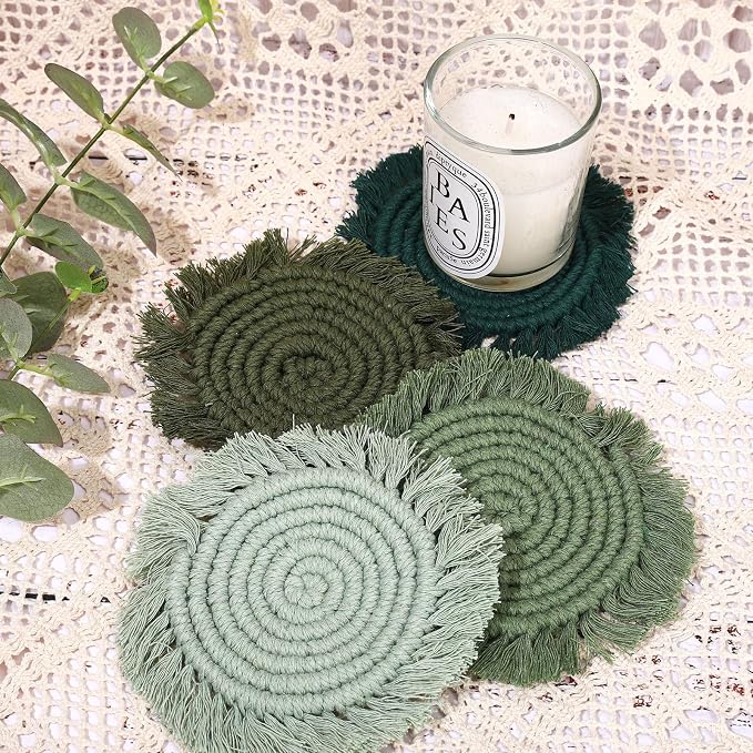 Makramee Untersetzer 4er-Set Grün | Boho Tischdeko