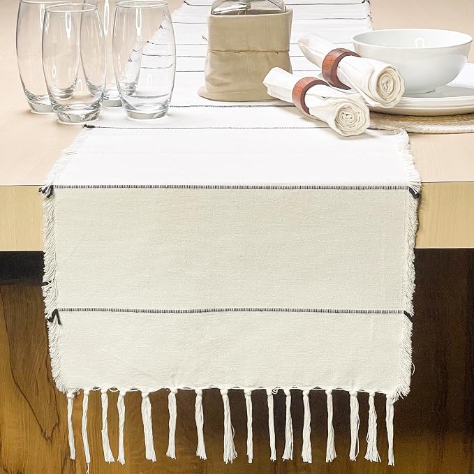 Tischläufer Ivory & Schwarz aus Baumwolle | 183 cm