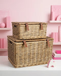 2er-Set Rattan Aufbewahrungskörbe mit Deckel | Natur
