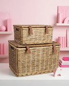 2er-Set Rattan Aufbewahrungskörbe mit Deckel | Natur