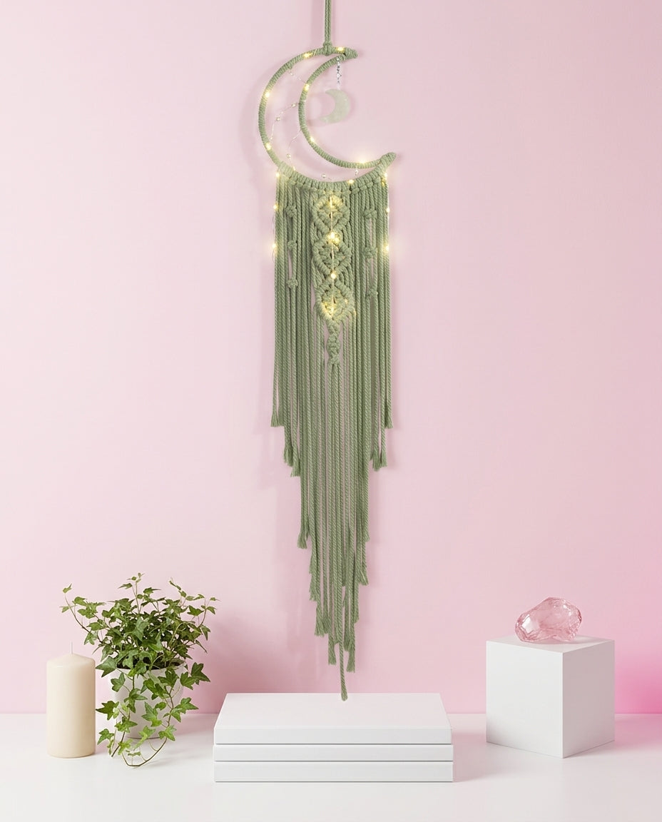 Makramee Traumfänger Mond & Stern Grün | Boho Deko
