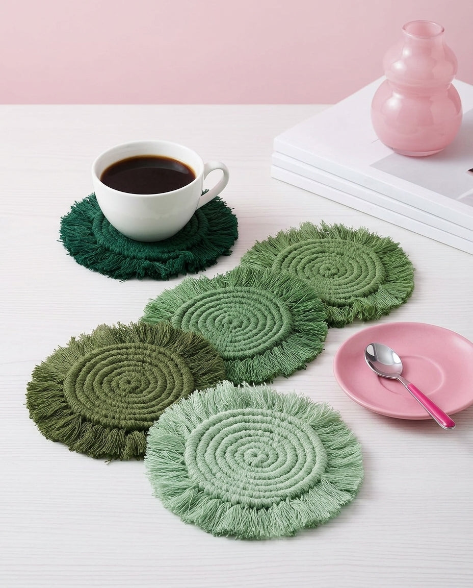 Makramee Untersetzer 4er-Set Grün | Boho Tischdeko